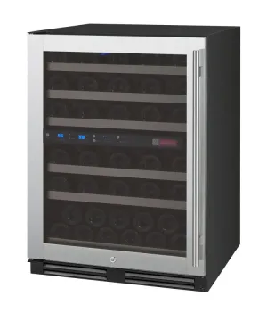 24" Wide FlexCount II Tru Vino 56 Bottle Dual Zone Stainless Steel Left Hinge Wine Refrigerator