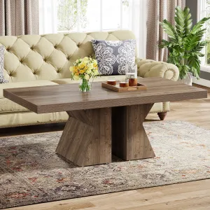 47" Wood Coffee Table, Rectangular Center Table Snack Table