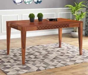 AADITYA WOODS Wooden Solid Sheesham Wood Dining Table 6 Seater | Dining Room Furniture | 6 Seater Dining Table without Chair - Honey CNC