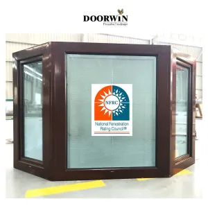 Doorwin 2021China Manufacturer Cheap Price Solid Wood OAK Bay Bow Garden and Corner Window with Built-in Shutter for Sale Lowes