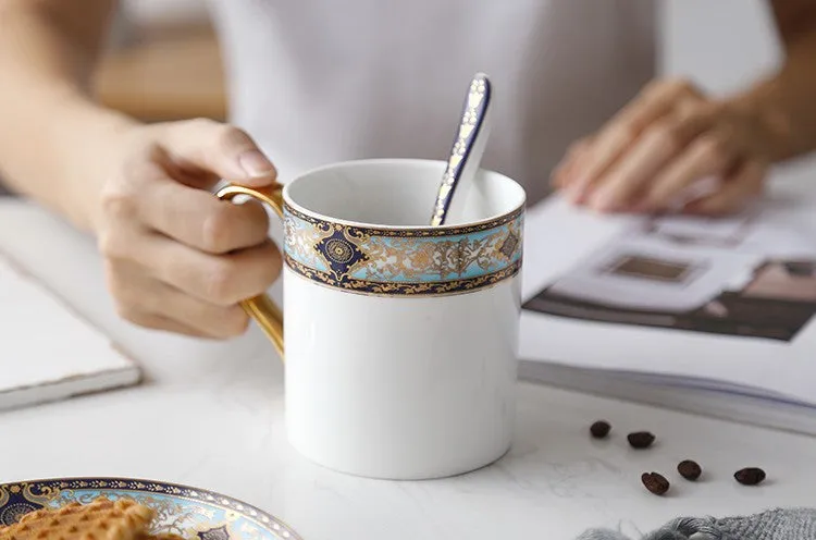 Elegant Ceramic Coffee Mug, Beautiful British Tea Cups, Large Royal Bone China Porcelain Mug, Large Capacity Ceramic Mugs for Office