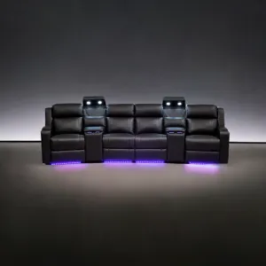 Home Cinema 4 Seater Leather Electric Recliner Sofa Black