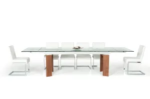 Modrest Bijou Contemporary Extendable Walnut & Glass Dining Table