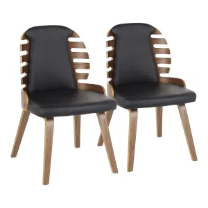 Palm Mid-Century Modern Dining Chair in Walnut Wood and Black Faux Leather by LumiSource - Set of 2